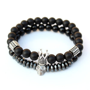 Suave AF skull and stone bracelet. 2 piece set. Stone, bead, metal crown.