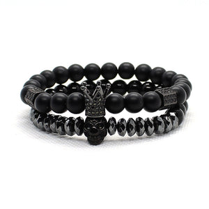 Suave AF skull and stone bracelet. 2 piece set. Stone, bead, metal crown.