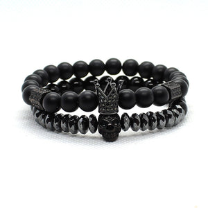 Suave AF skull and stone bracelet. 2 piece set. Stone, bead, metal crown.