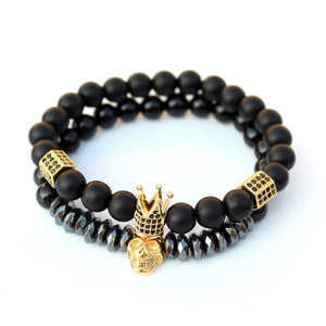 Suave AF skull and stone bracelet. 2 piece set. Stone, bead, metal crown.